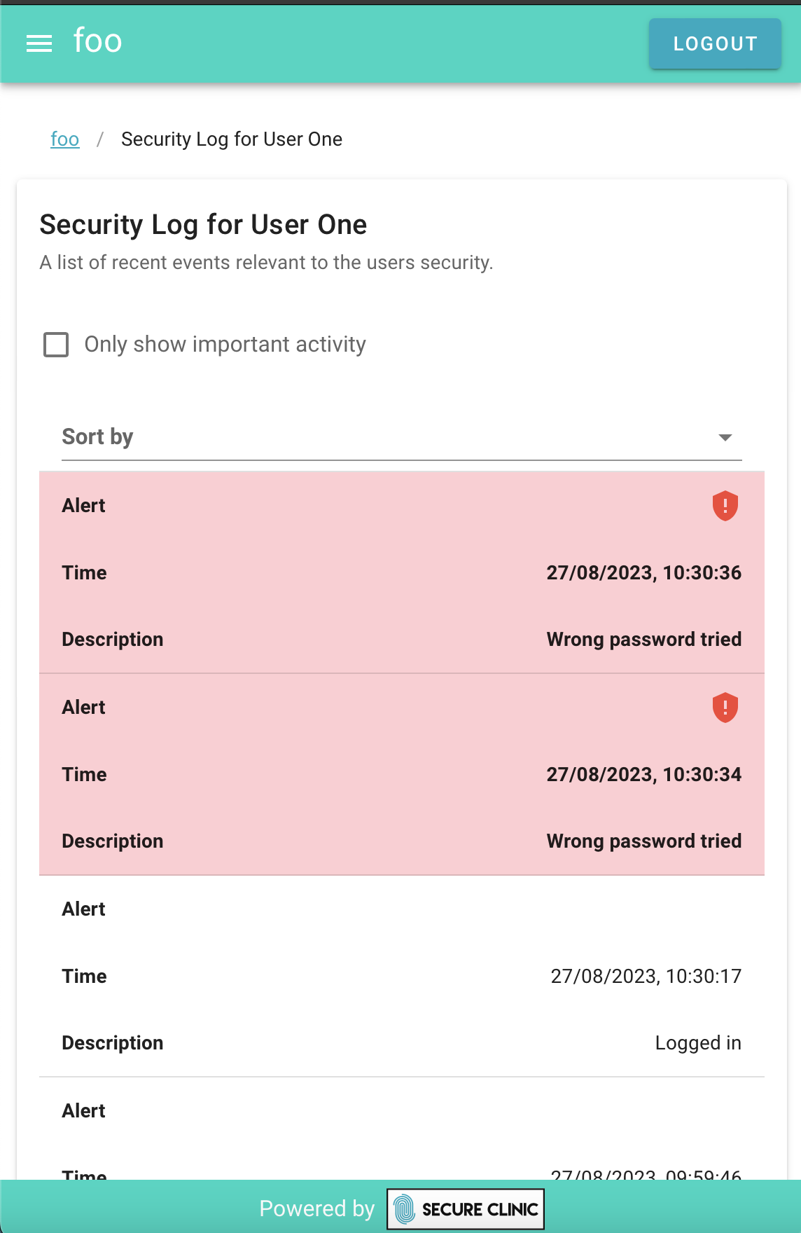 screenshot of Secure Clinic